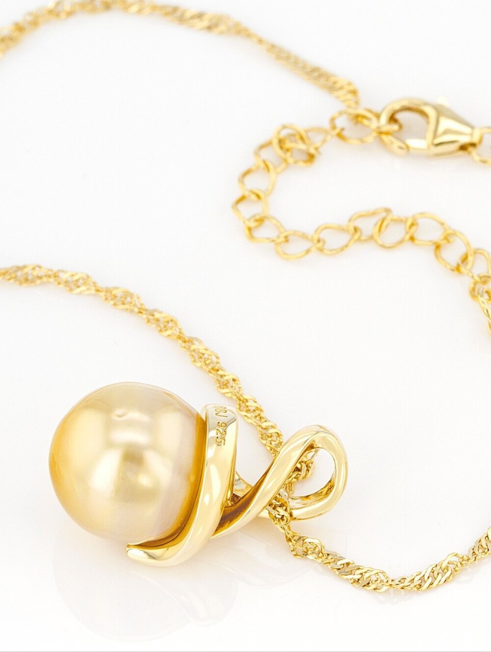 11mm Golden Cultured Pearl 18k Yellow Gold On Sterling Silver Pendant 18in Chain